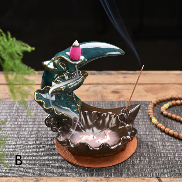 The Moon Backflow Incense Burner Holder Smoke Waterfall Incense Sticks Holder Home Decor - Image 6