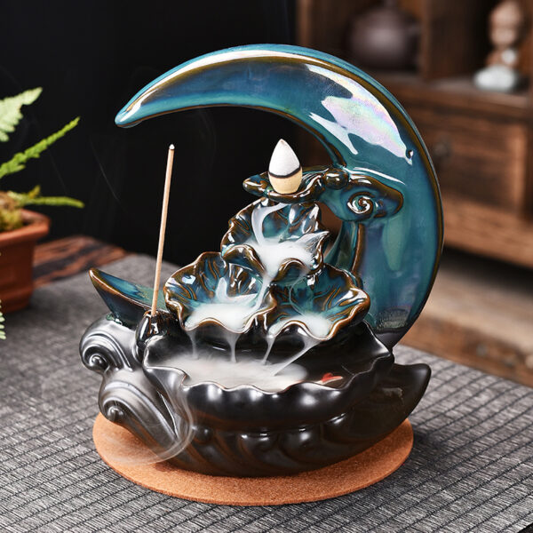 The Moon Backflow Incense Burner Holder Smoke Waterfall Incense Sticks Holder Home Decor - Image 4