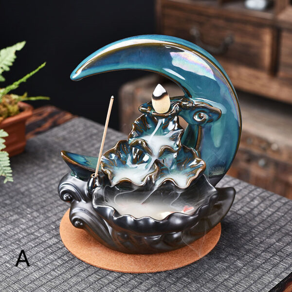 The Moon Backflow Incense Burner Holder Smoke Waterfall Incense Sticks Holder Home Decor - Image 5