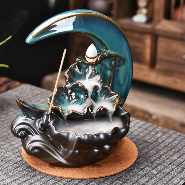 The Moon Backflow Incense Burner Holder Smoke Waterfall Incense Sticks Holder Home Decor - Image 3